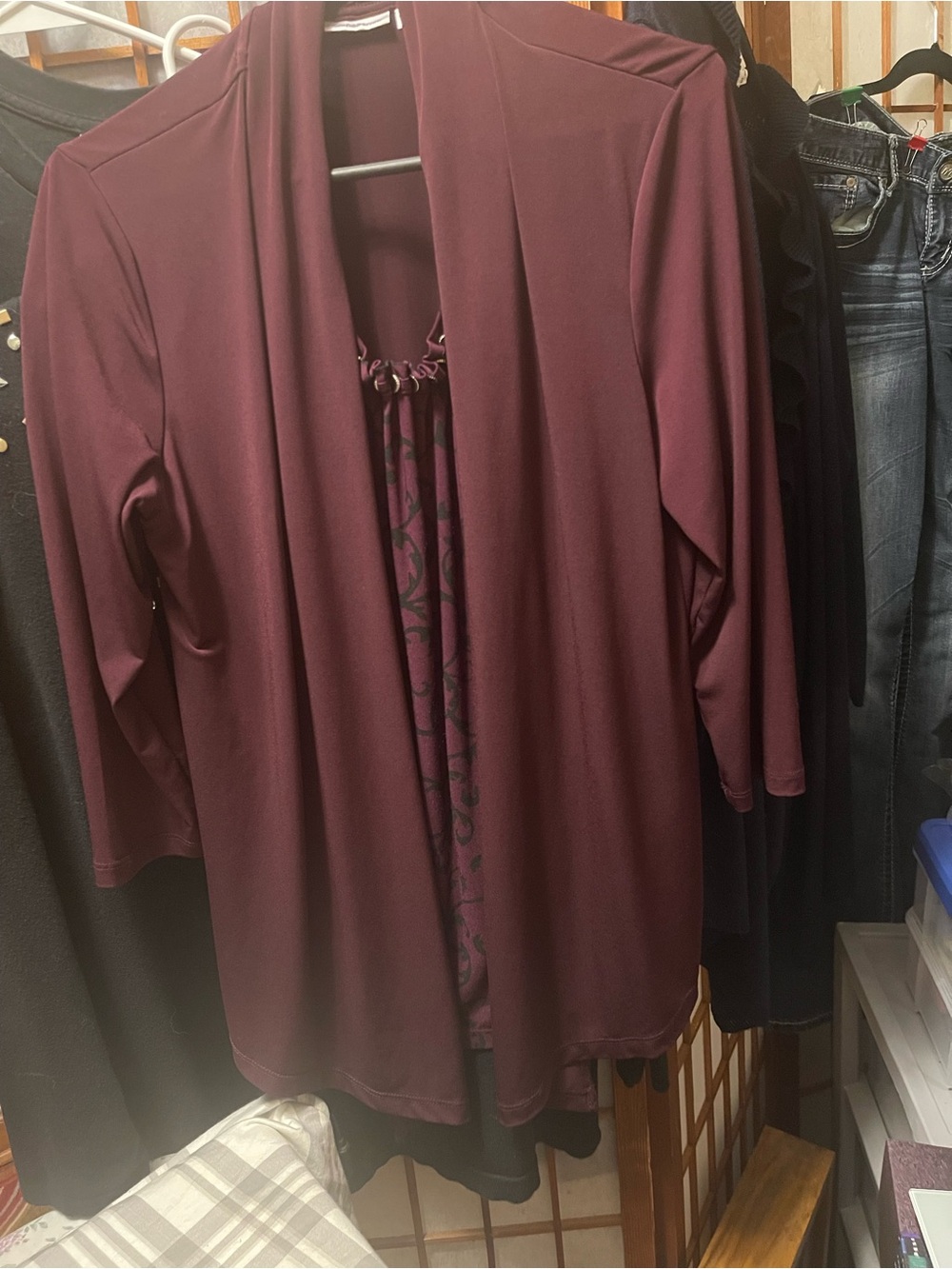 croft & barrow Burgundy Open-Front mock layered top